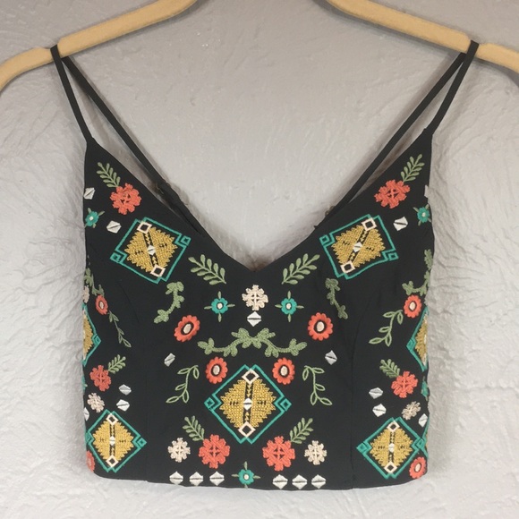 Xhilaration Tops - Xhilaration Dark Gray Embroidered Crop Top XS